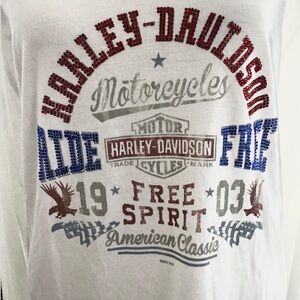 Mann’s Harley-Davidson White Tee with Red and Blue Graphic Sz. XXL